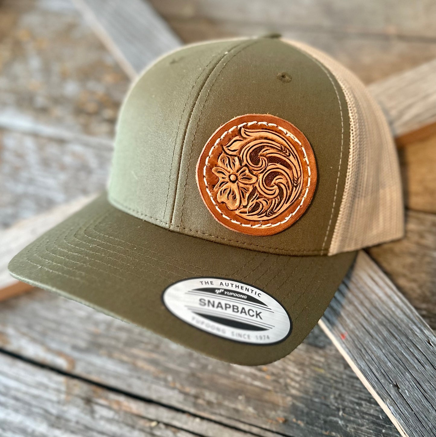 Tooled Flower Round Patch Hat